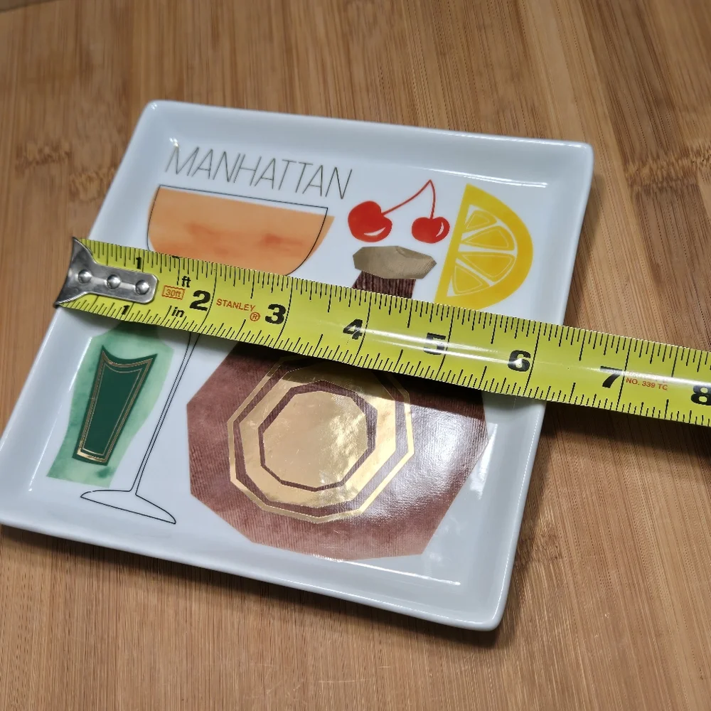 Crate & Barrel Manhattan Recipe Plate Trinket Dish Appetizer, recipe on back